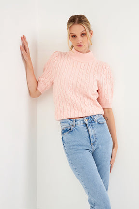 ENGLISH FACTORY - Short-Sleeve Cable-Knit Sweater - TOPS available at Objectrare