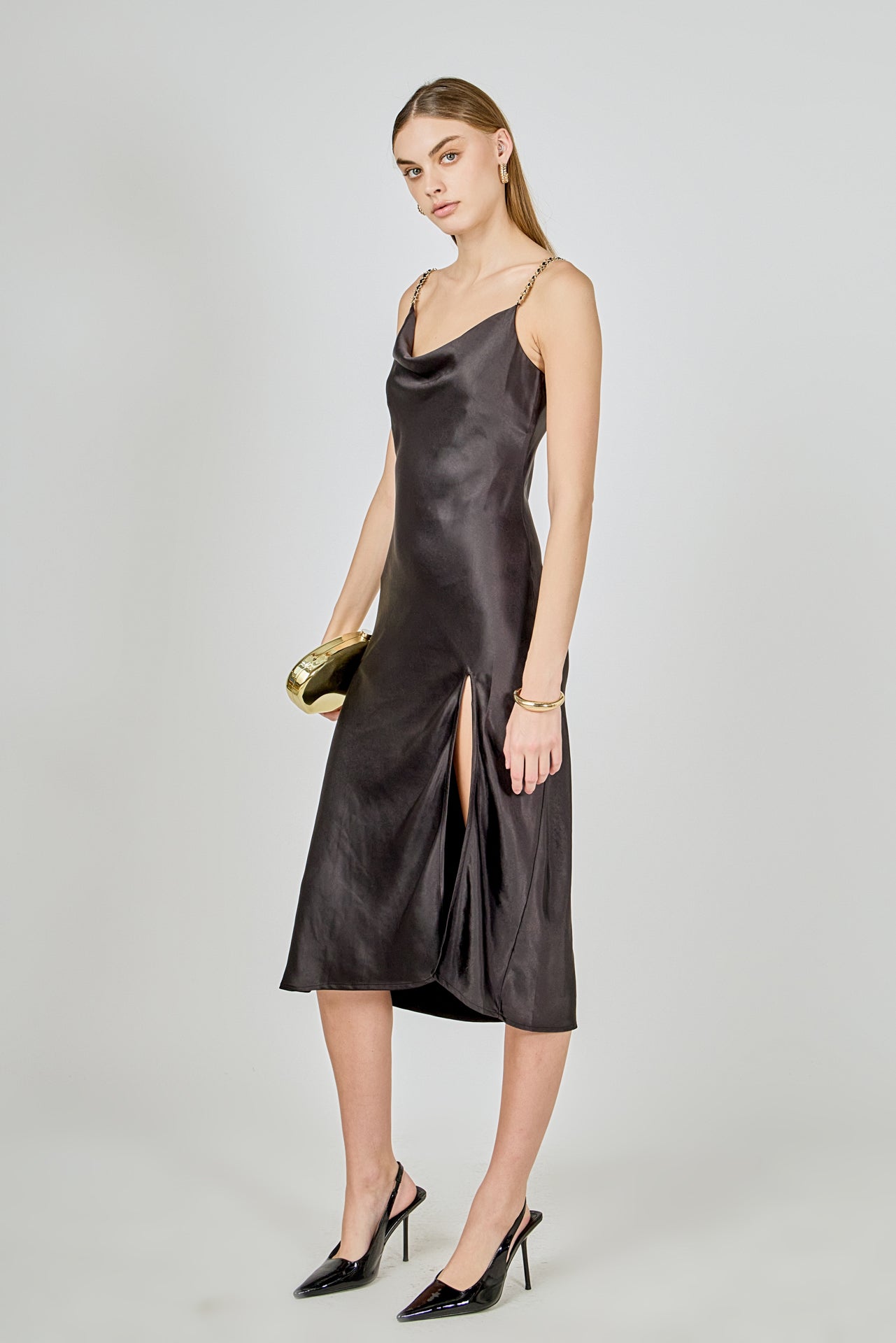 Endless Rose - Midi Satin Slip Dress Black / S Endless Rose - Midi Satin Slip Dress Black / S