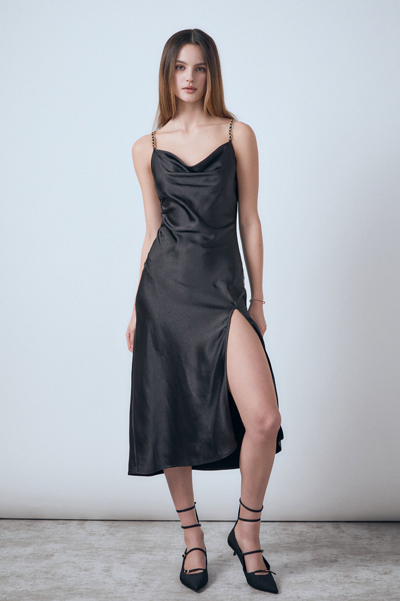 Endless Rose - Midi Satin Slip Dress Black / S Endless Rose - Midi Satin Slip Dress Black / S