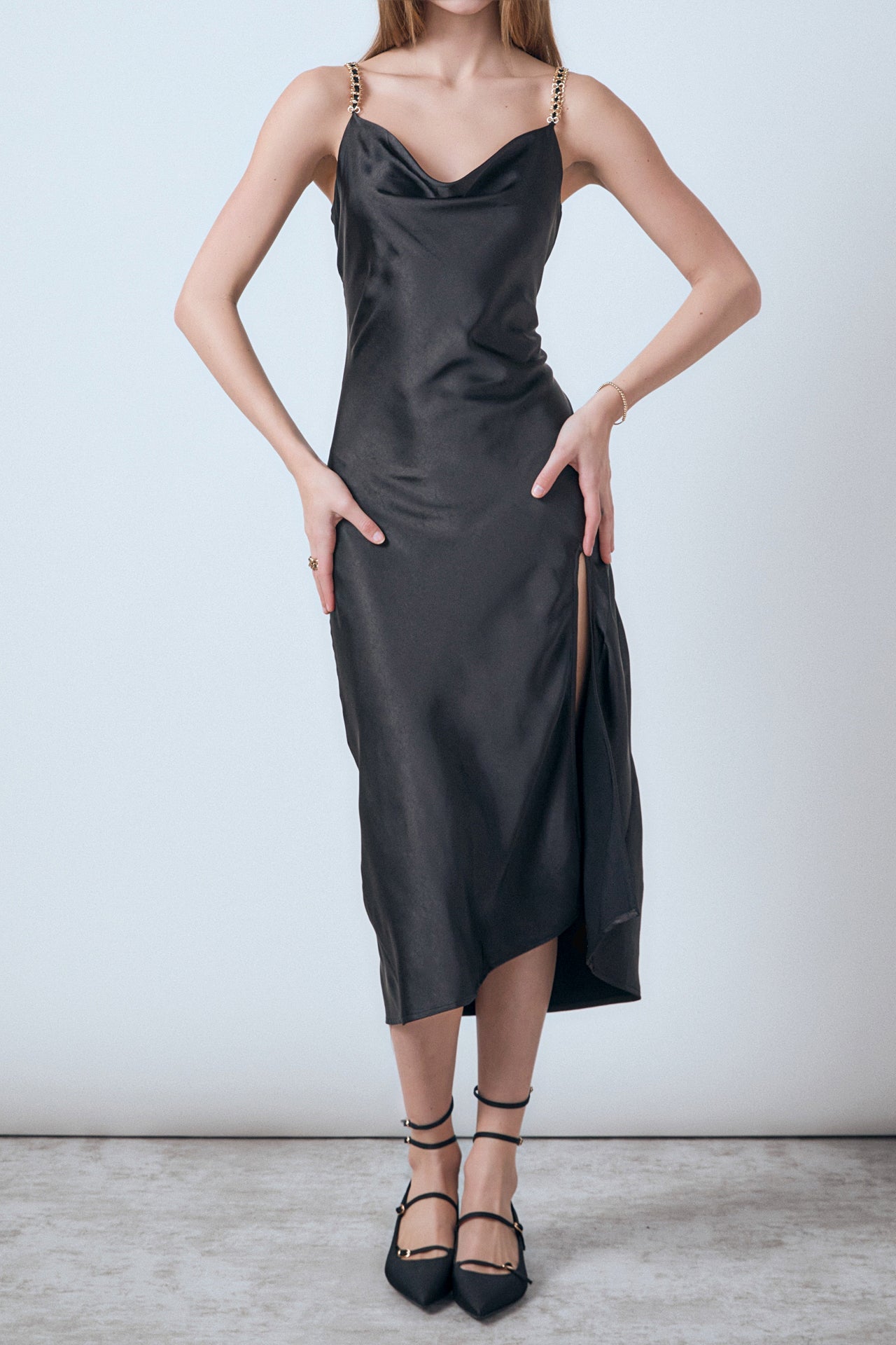Endless Rose - Midi Satin Slip Dress Black / S Endless Rose - Midi Satin Slip Dress Black / S