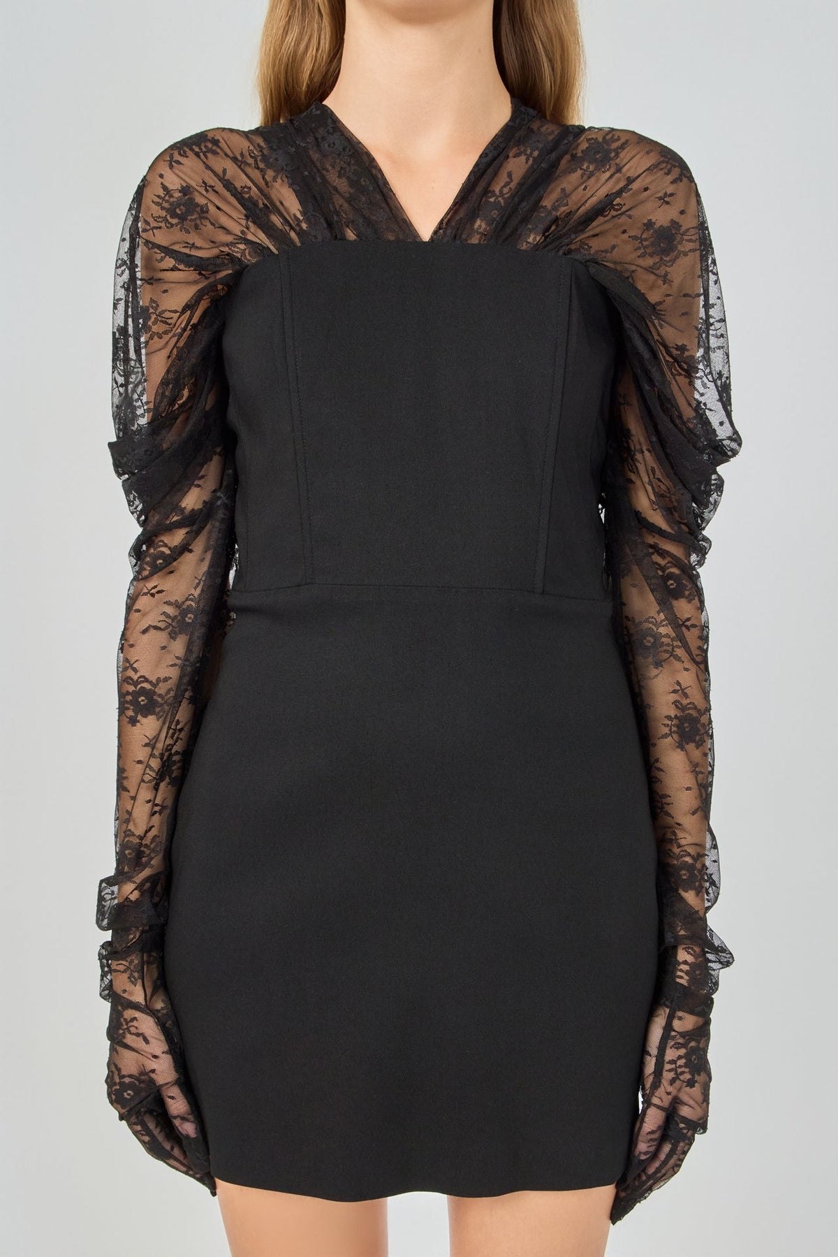 ENDLESS ROSE - Mini Dress With Glove Sleeves - DRESSES available at Objectrare