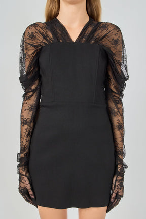 ENDLESS ROSE - Mini Dress With Glove Sleeves - DRESSES available at Objectrare