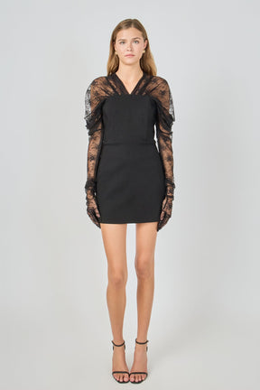 ENDLESS ROSE - Mini Dress With Glove Sleeves - DRESSES available at Objectrare