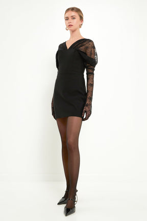 ENDLESS ROSE - Mini Dress With Glove Sleeves - DRESSES available at Objectrare