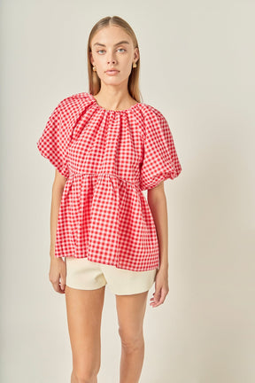 ENGLISH FACTORY - Gingham Neck Shirred Flowy Top - TOPS available at Objectrare