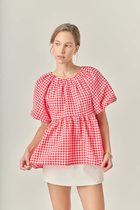 ENGLISH FACTORY - Gingham Neck Shirred Flowy Top - TOPS available at Objectrare