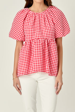 ENGLISH FACTORY - English Factory - Gingham Neck Shirred Flowy Top - TOPS available at Objectrare