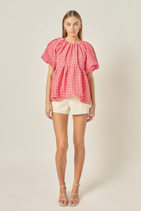 ENGLISH FACTORY - Gingham Neck Shirred Flowy Top - TOPS available at Objectrare
