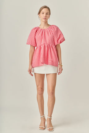 ENGLISH FACTORY - Gingham Neck Shirred Flowy Top - TOPS available at Objectrare