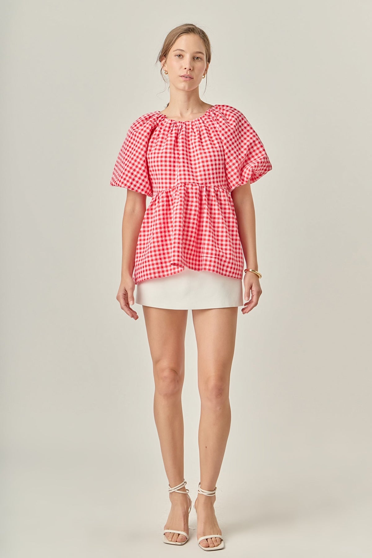 ENGLISH FACTORY - Gingham Neck Shirred Flowy Top - TOPS available at Objectrare