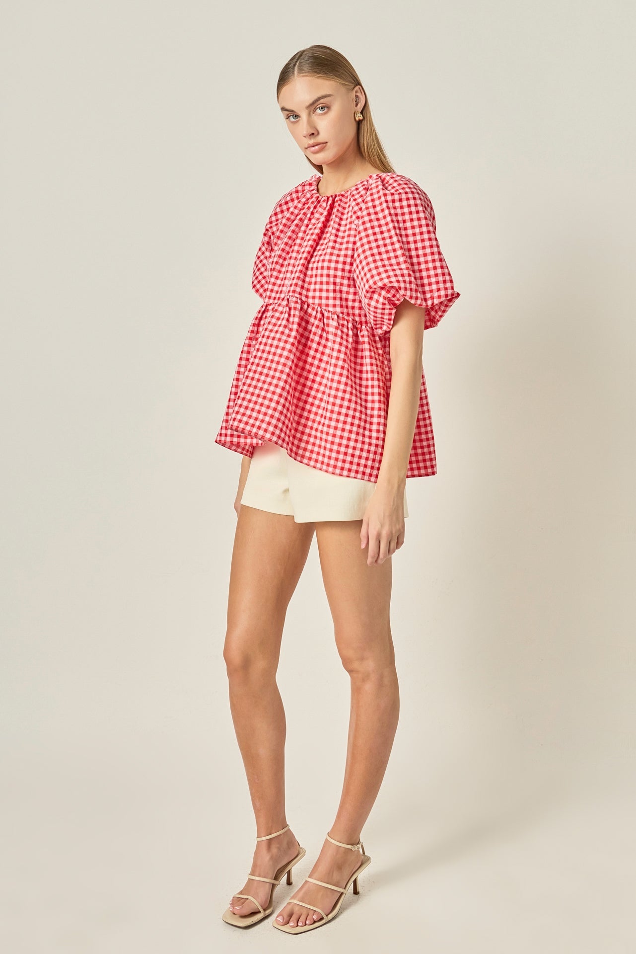 ENGLISH FACTORY - Gingham Neck Shirred Flowy Top - TOPS available at Objectrare