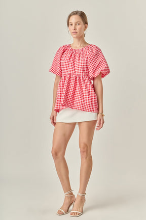 ENGLISH FACTORY - Gingham Neck Shirred Flowy Top - TOPS available at Objectrare