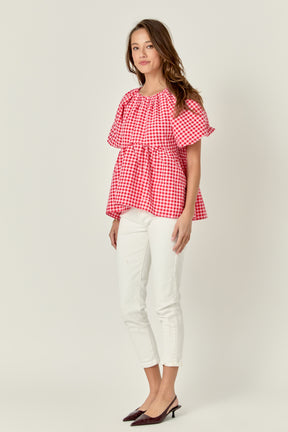 ENGLISH FACTORY - English Factory - Gingham Neck Shirred Flowy Top - TOPS available at Objectrare