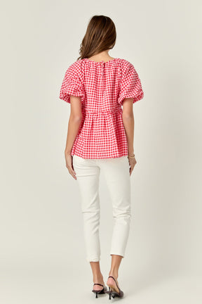 ENGLISH FACTORY - English Factory - Gingham Neck Shirred Flowy Top - TOPS available at Objectrare