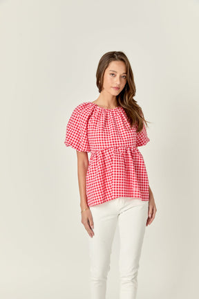 ENGLISH FACTORY - English Factory - Gingham Neck Shirred Flowy Top - TOPS available at Objectrare