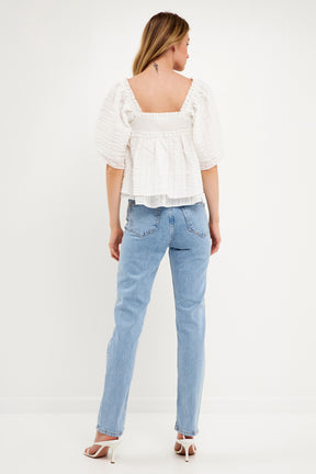 FREE THE ROSES - Textured Crinkle Double Flutter Top - TOPS available at Objectrare