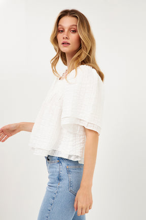 FREE THE ROSES - Textured Crinkle Double Flutter Top - TOPS available at Objectrare