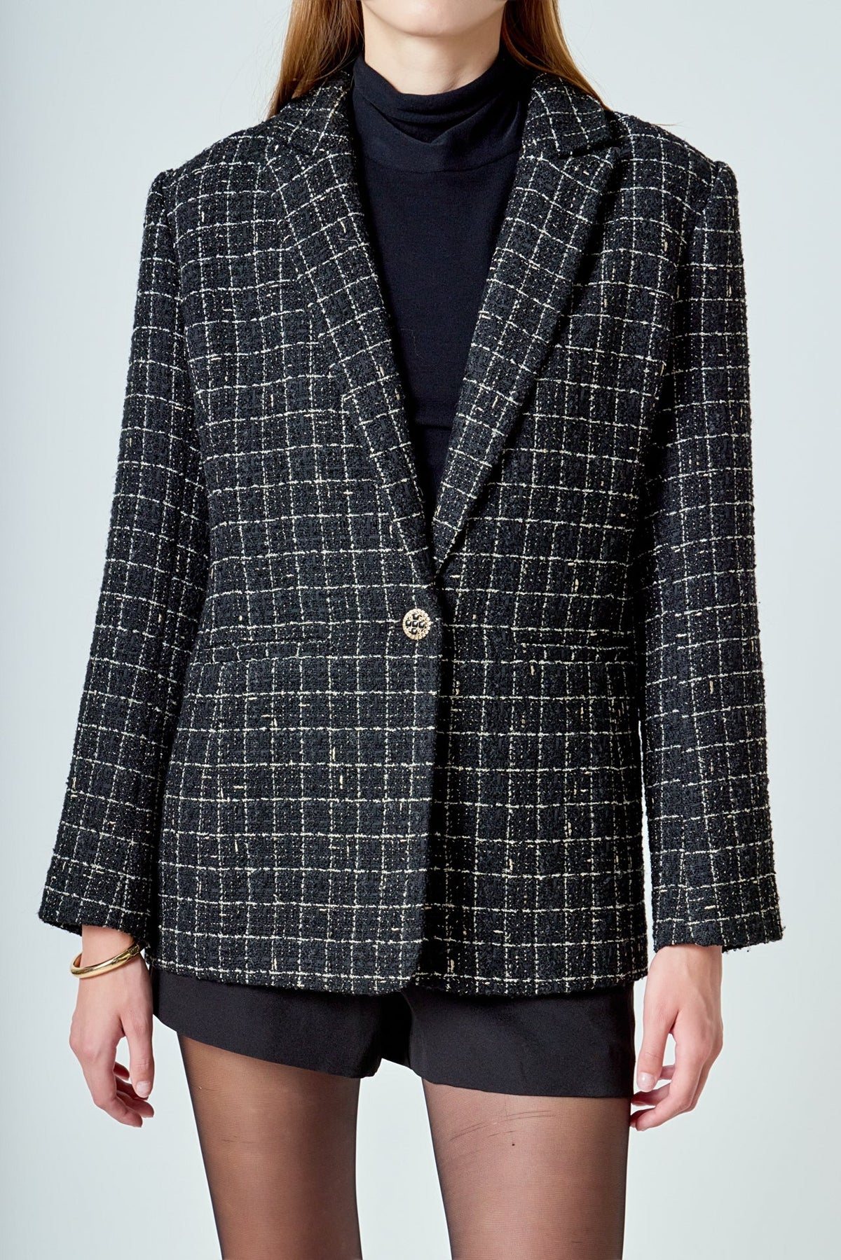 ENDLESS ROSE - Tweed Single Breasted Blazer - BLAZERS available at Objectrare