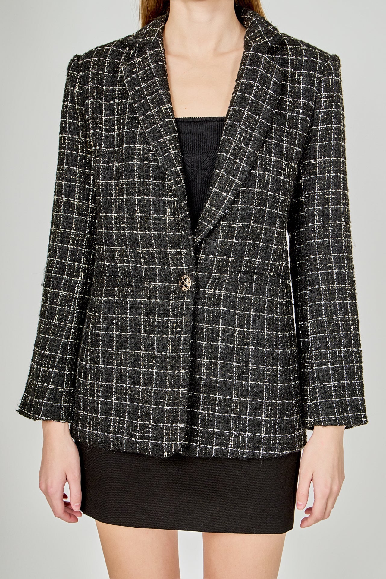 ENDLESS ROSE - Tweed Single Breasted Blazer - BLAZERS available at Objectrare