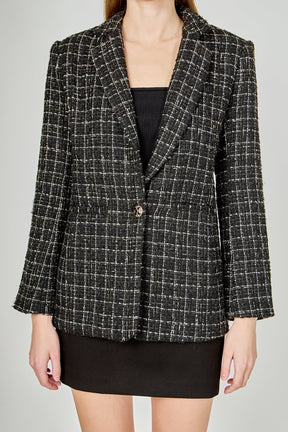 ENDLESS ROSE - Tweed Single Breasted Blazer - BLAZERS available at Objectrare