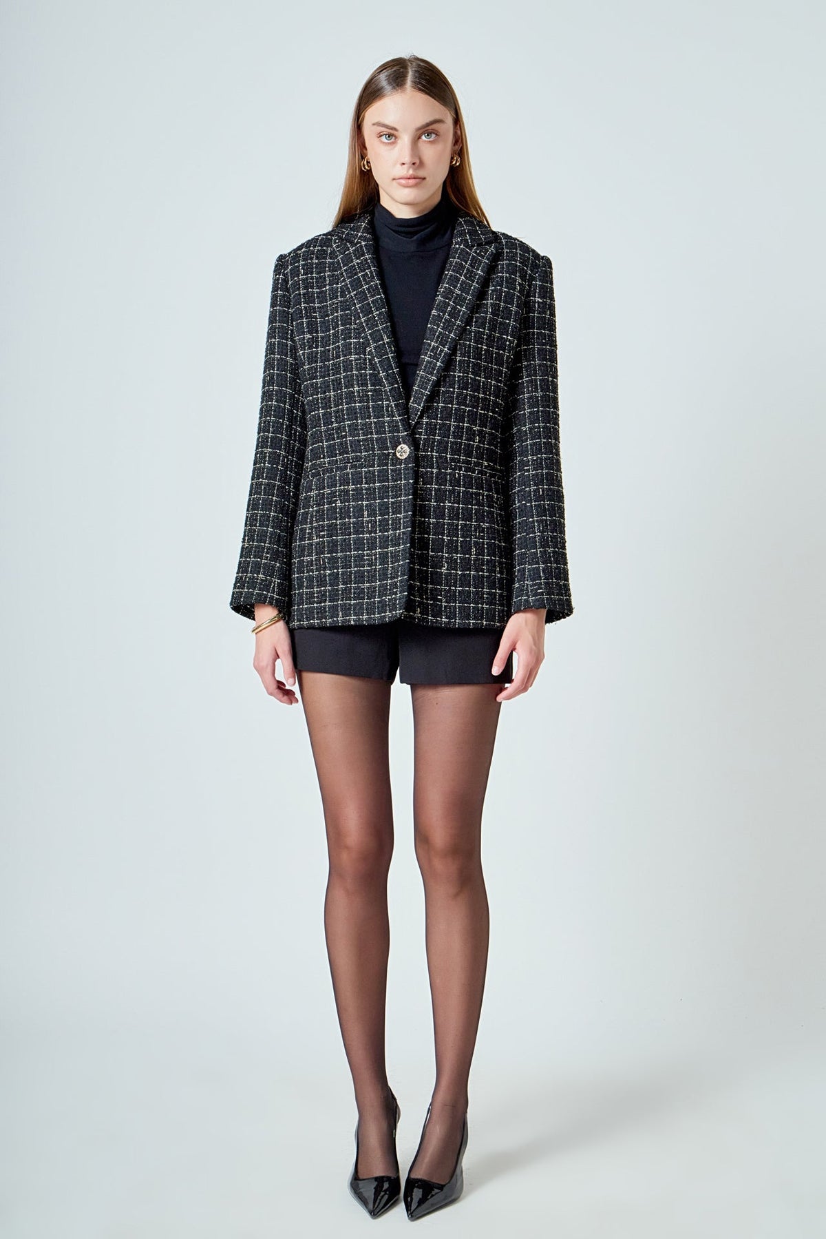 ENDLESS ROSE - Tweed Single Breasted Blazer - BLAZERS available at Objectrare