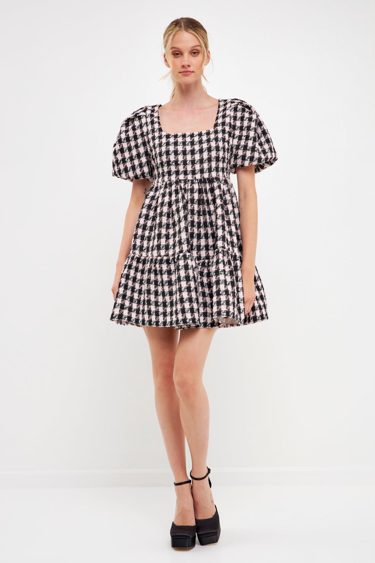 ENGLISH FACTORY - Multi Tweed Puff Sleeve Mini Dress - DRESSES available at Objectrare