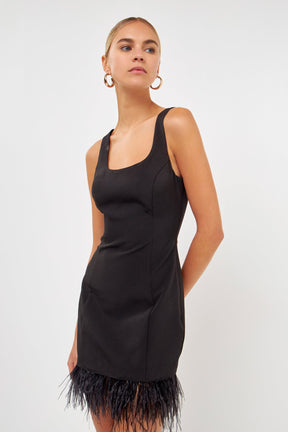 ENDLESS ROSE - Feather Trim Mini Dress - DRESSES available at Objectrare