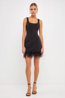 ENDLESS ROSE - Feather Trim Mini Dress - DRESSES available at Objectrare