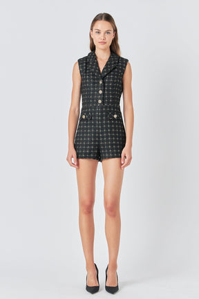 ENDLESS ROSE - Endless Rose - Sleeveless Tweed Suited Romper - ROMPERS available at Objectrare