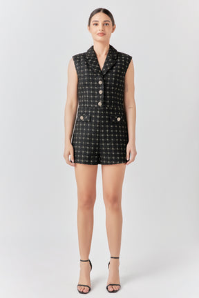ENDLESS ROSE - Sleeveless Tweed Suited Romper - ROMPERS available at Objectrare