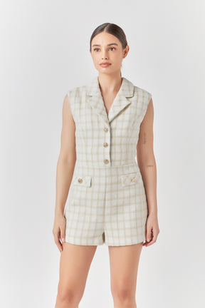 ENDLESS ROSE - Sleeveless Tweed Suited Romper - ROMPERS available at Objectrare