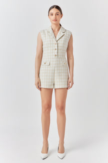 ENDLESS ROSE - Sleeveless Tweed Suited Romper - ROMPERS available at Objectrare