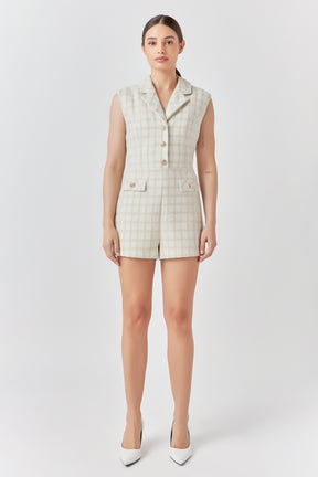 ENDLESS ROSE - Sleeveless Tweed Suited Romper - ROMPERS available at Objectrare