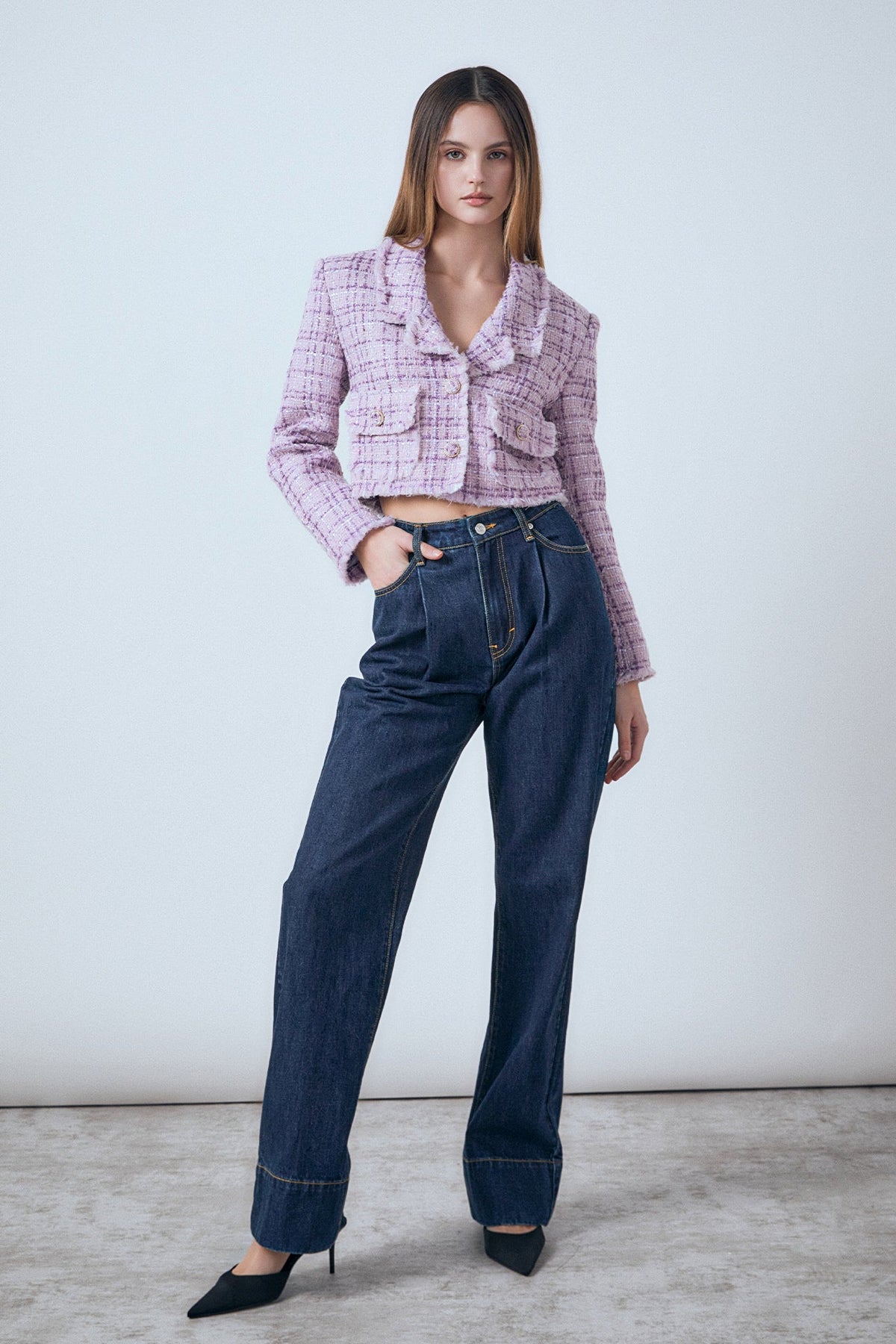 Tonal Boucle Tweed Short Blazer