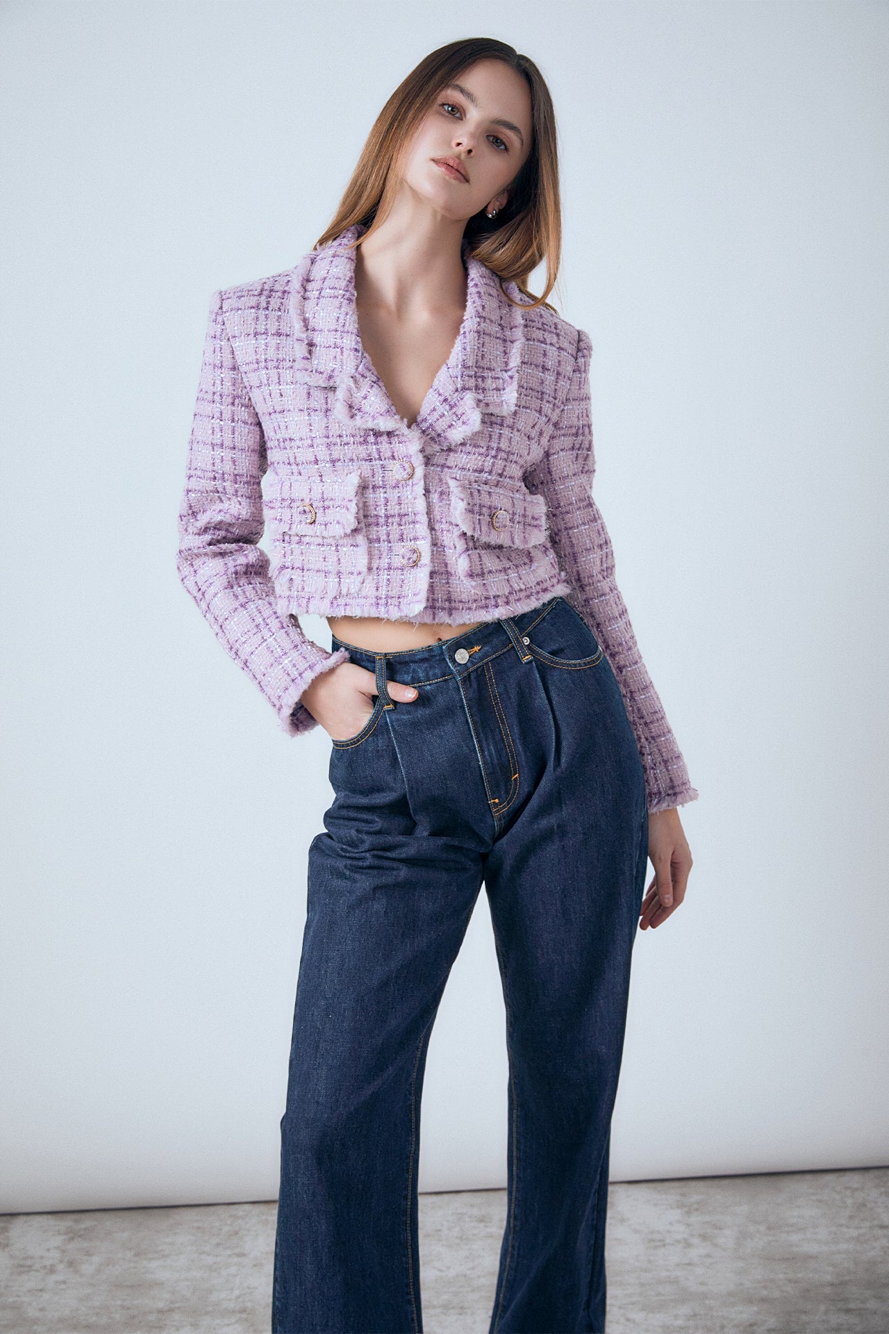 ENDLESS ROSE - Tonal Boucle Tweed Short Blazer - JACKETS available at Objectrare