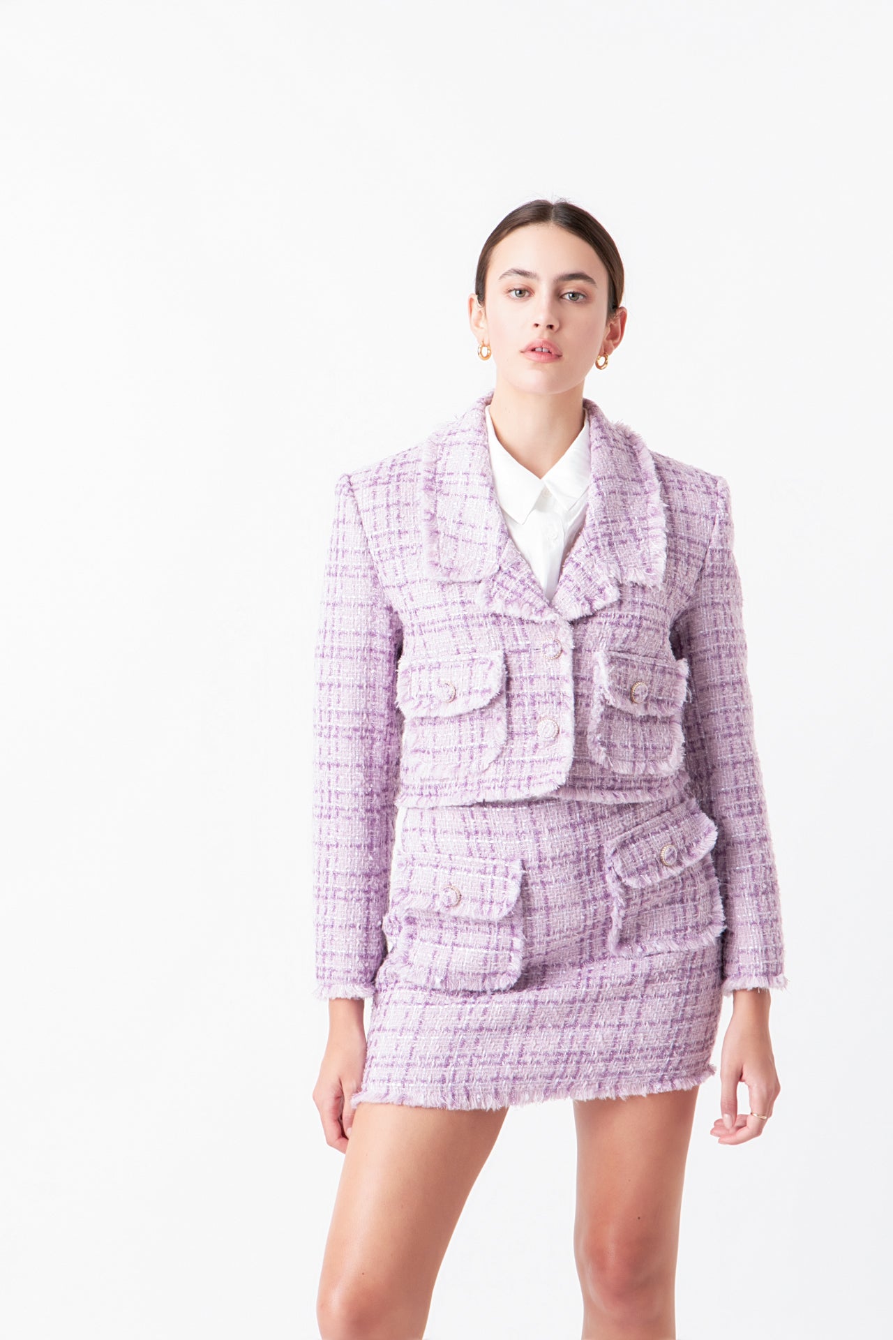 ENDLESS ROSE - Tonal Boucle Tweed Short Blazer - JACKETS available at Objectrare