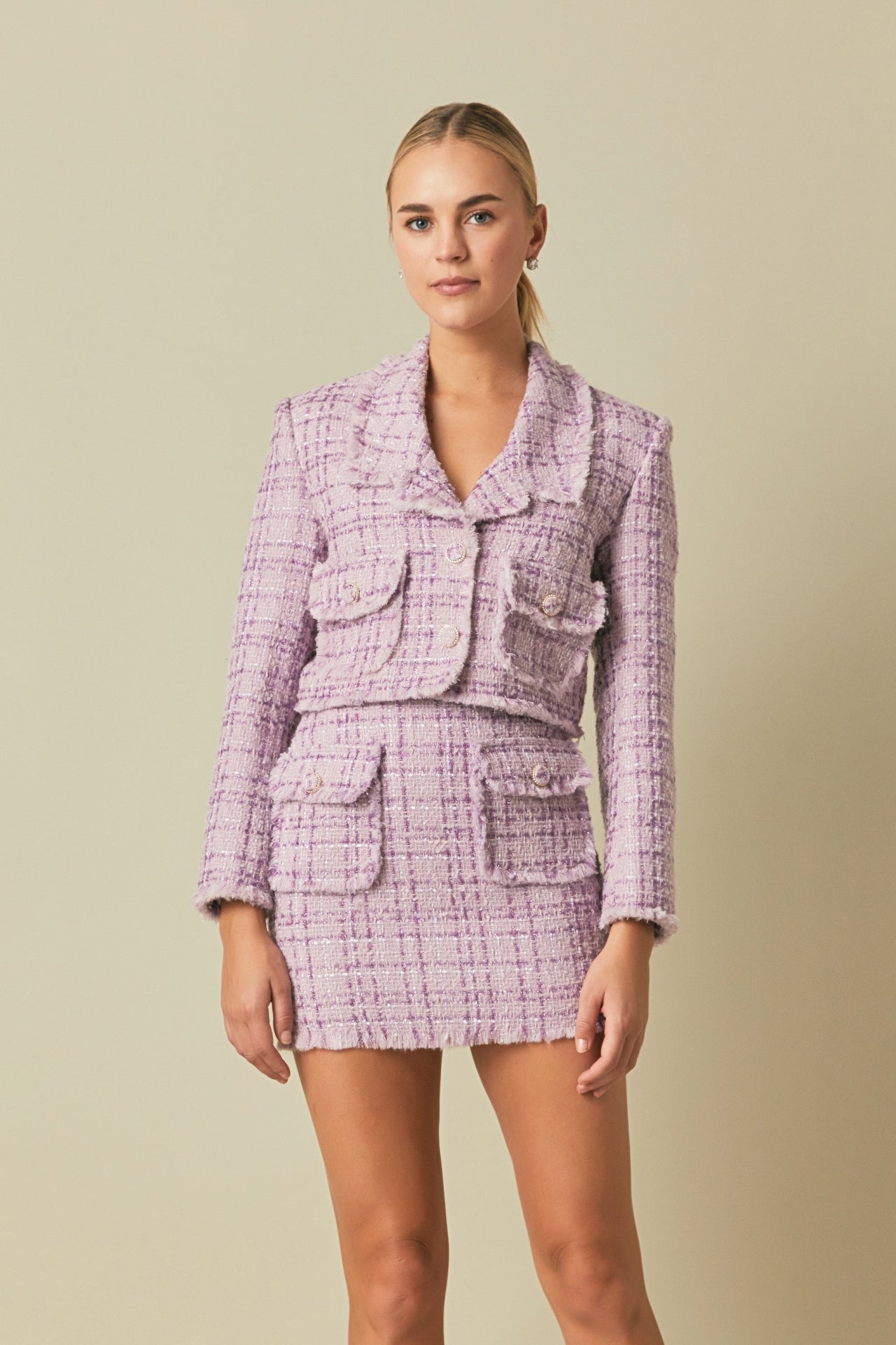 ENDLESS ROSE - Endless Rose - Tonal Boucle Tweed Short Blazer - JACKETS available at Objectrare