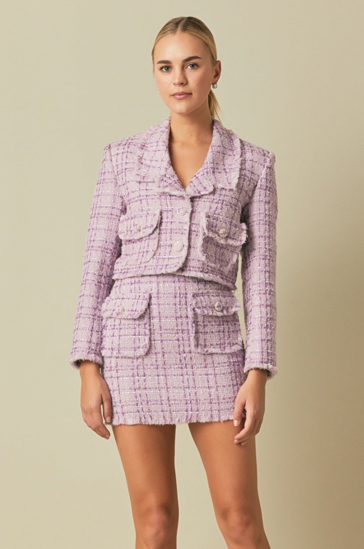 ENDLESS ROSE - Tonal Boucle Tweed Short Blazer - JACKETS available at Objectrare