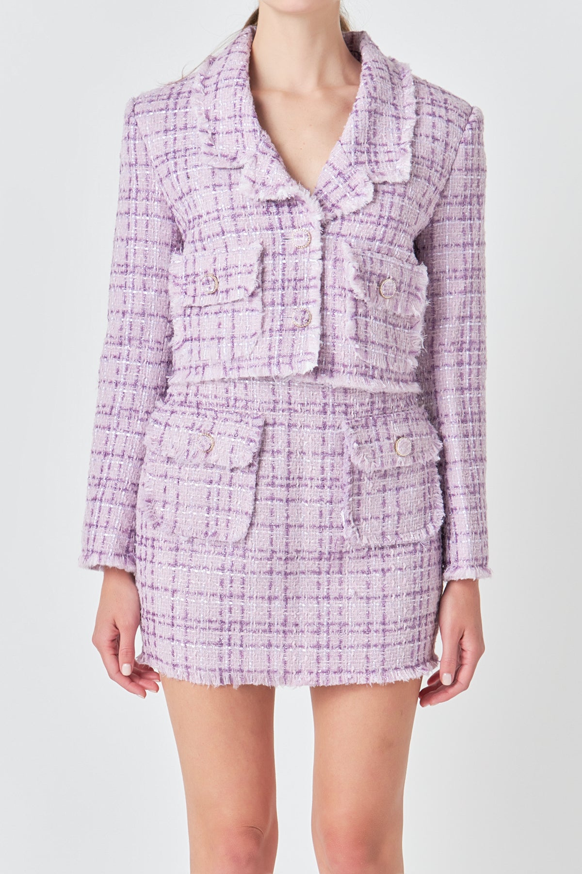 ENDLESS ROSE - Tonal Boucle Tweed Short Blazer - JACKETS available at Objectrare