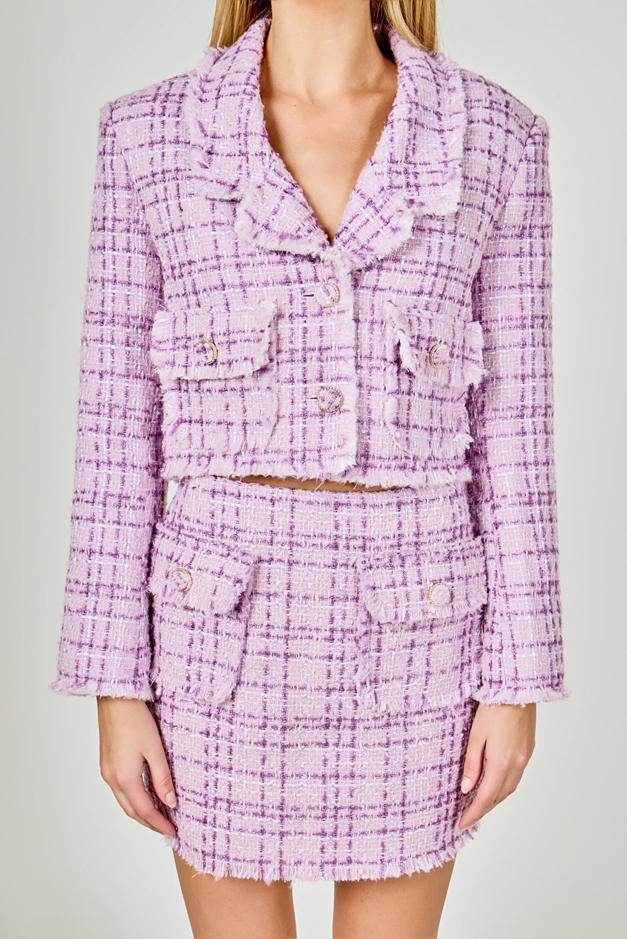ENDLESS ROSE - Tonal Boucle Tweed Short Blazer - BLAZERS available at Objectrare