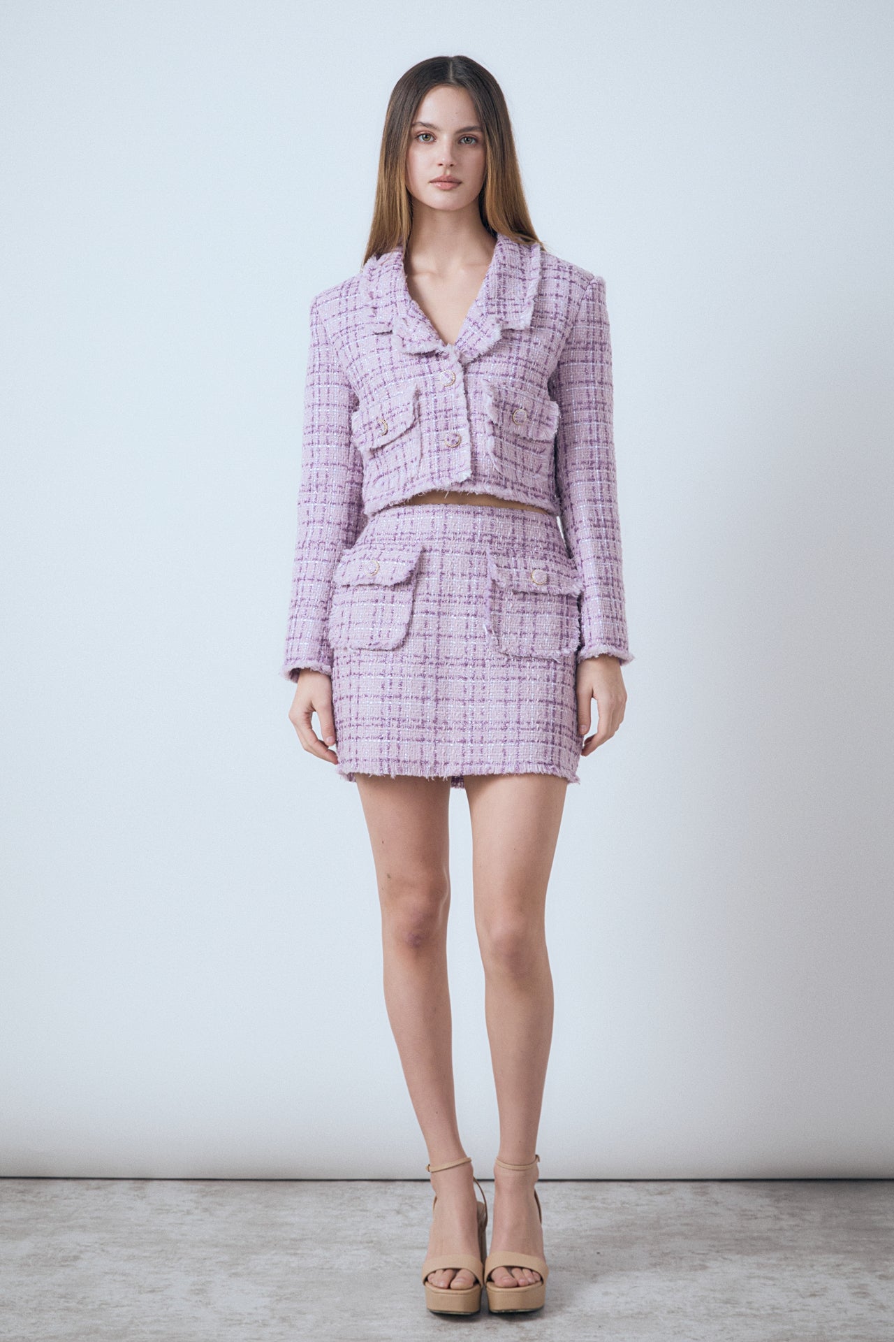 ENDLESS ROSE - Tonal Boucle Tweed Short Blazer - BLAZERS available at Objectrare