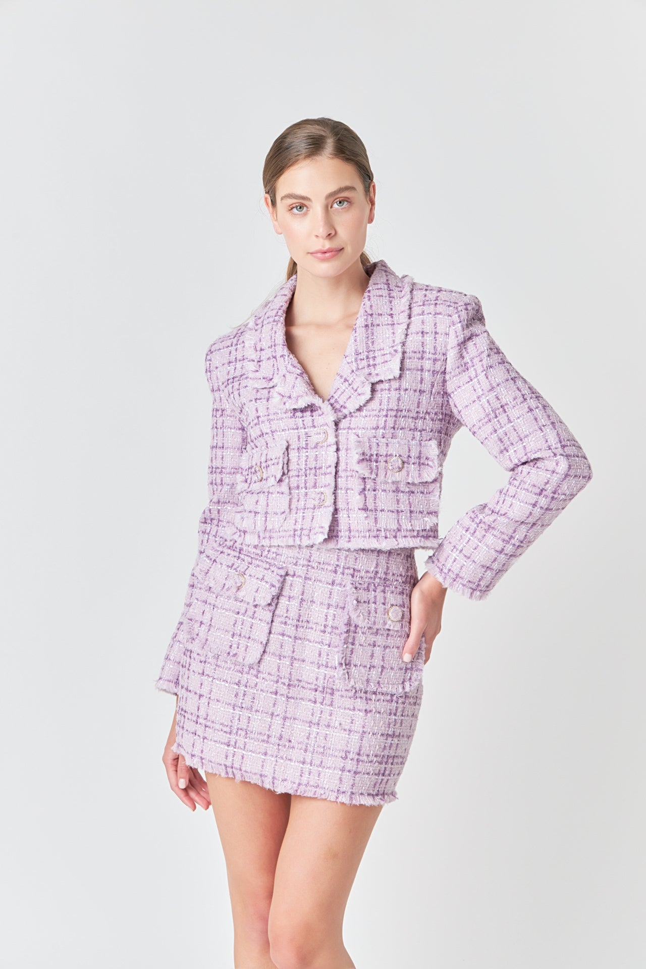 ENDLESS ROSE - Tonal Boucle Tweed Short Blazer - JACKETS available at Objectrare