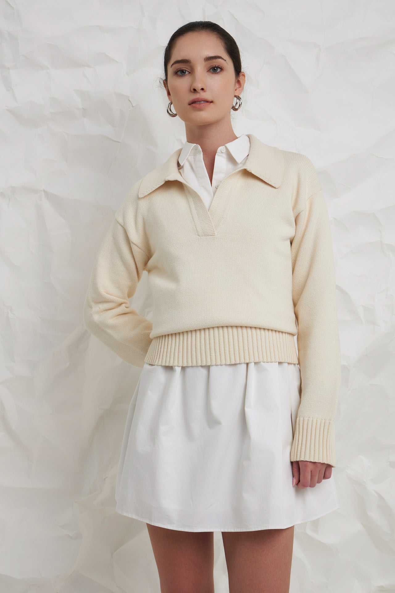 ENGLISH FACTORY - Ivory Collared Knit Sweater - SWEATERS & KNITS available at Objectrare