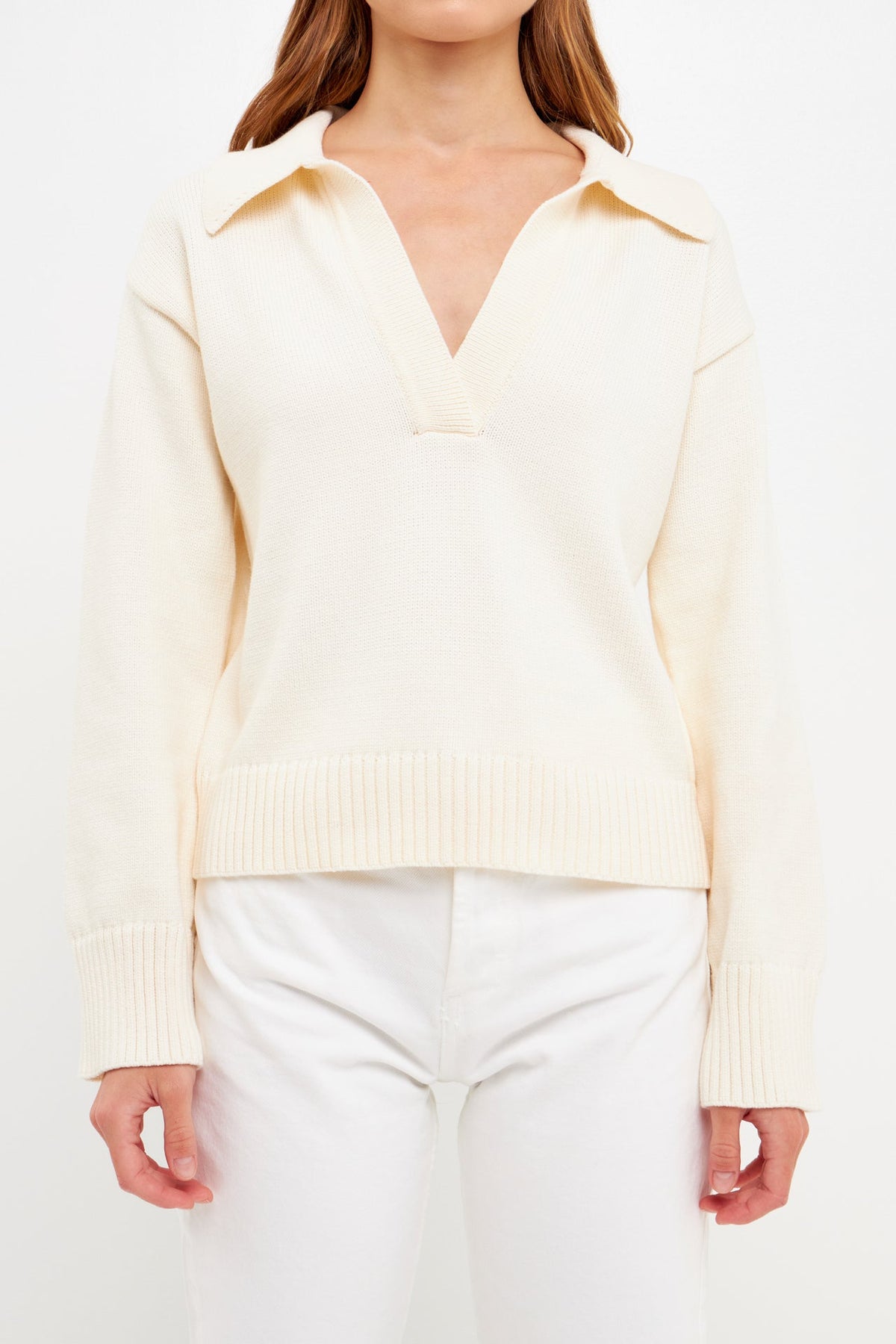 ENGLISH FACTORY - Ivory Collared Knit Sweater - SWEATERS & KNITS available at Objectrare