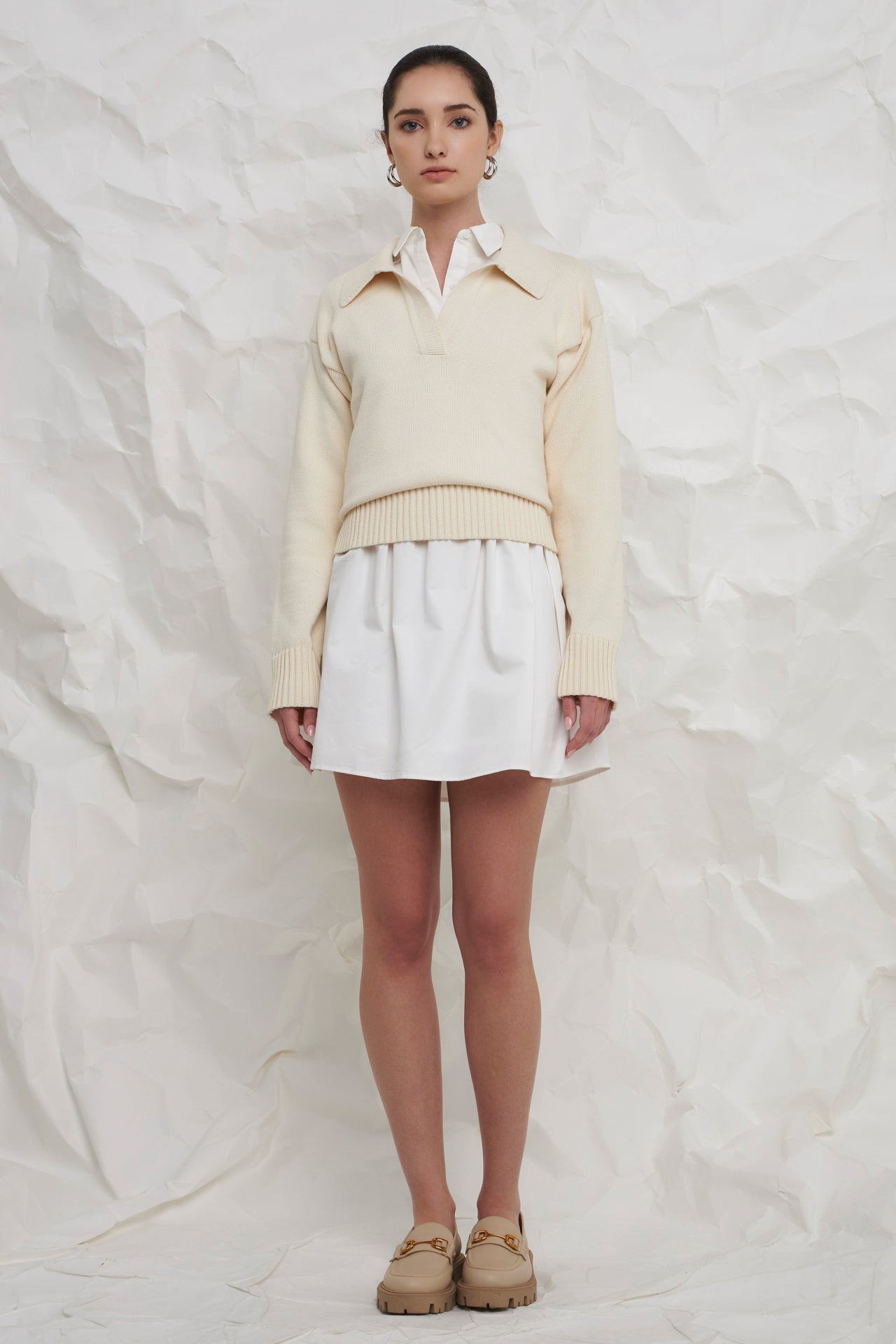 ENGLISH FACTORY - Ivory Collared Knit Sweater - SWEATERS & KNITS available at Objectrare