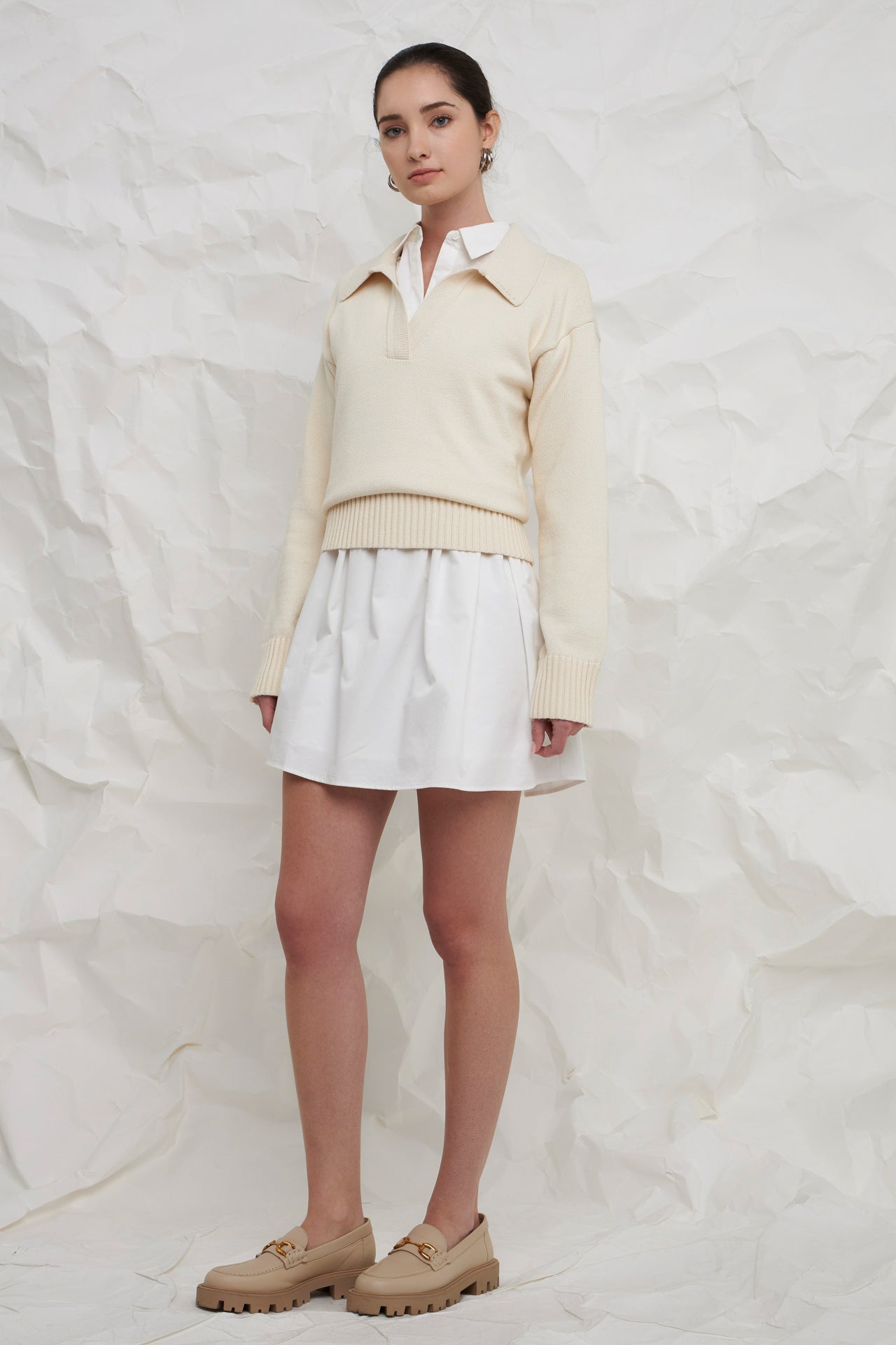 ENGLISH FACTORY - Ivory Collared Knit Sweater - SWEATERS & KNITS available at Objectrare