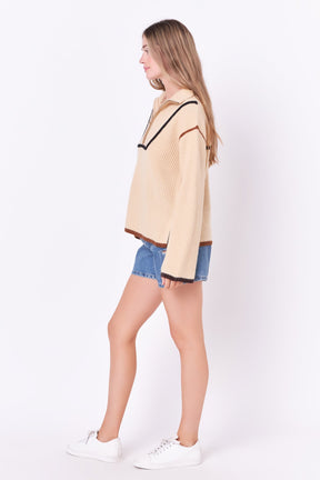 ENGLISH FACTORY - Contrast Piping Quarter-Zip Oversized Sweater - SWEATERS & KNITS available at Objectrare