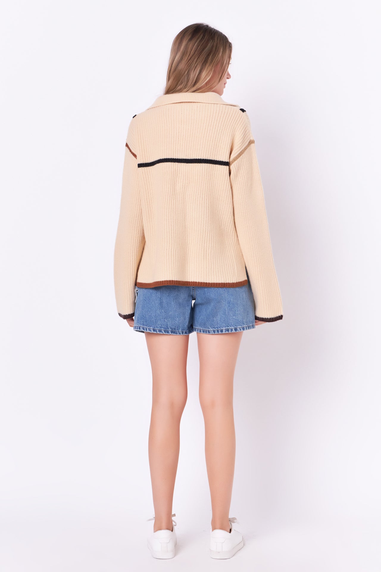 ENGLISH FACTORY - Contrast Piping Quarter-Zip Oversized Sweater - SWEATERS & KNITS available at Objectrare