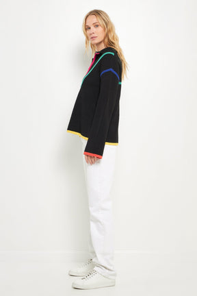 Contrast Piping Quarter-Zip Oversized Sweater