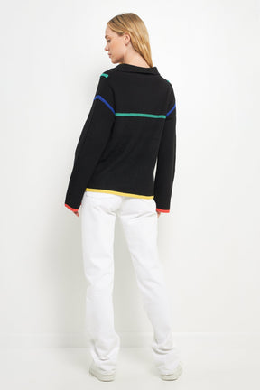 Contrast Piping Quarter-Zip Oversized Sweater